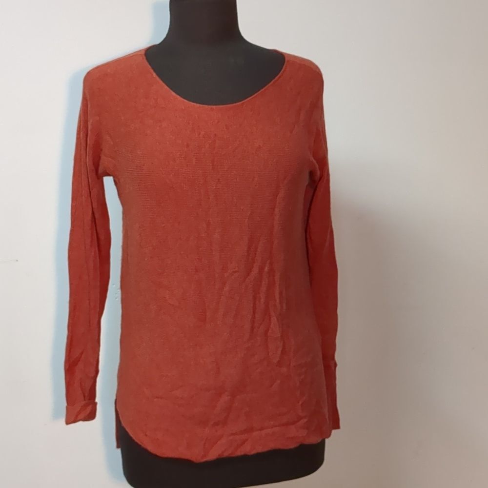 Susina Burnt Orange High Low Slouchy Viscose Wool Blend Sweater, Size XS